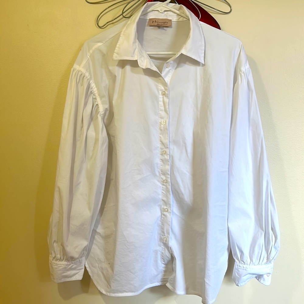 philosophy long sleeve button down blouse (size XL)